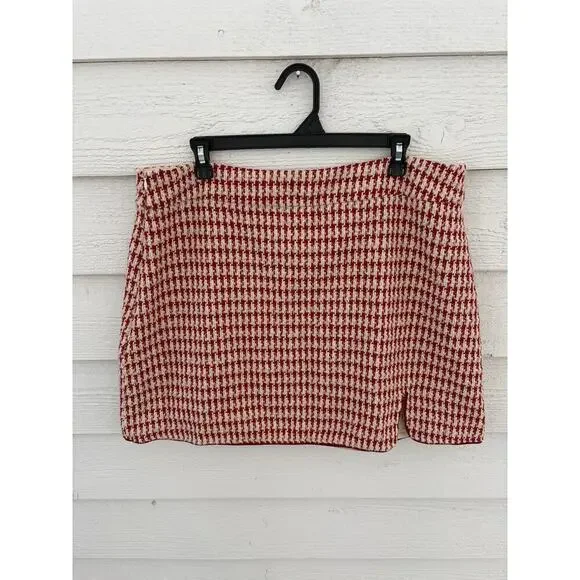 NWT CIDER Red & Cream Tweed Mini Skirt - Picture 4 of 8
